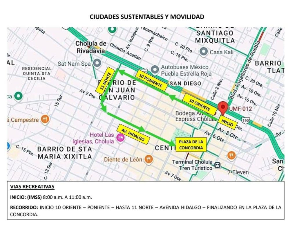 Nueva Vía Recreativa Quetzalcóatl en San Pedro Cholula provoca cierres en primer cuadro de la ciudad