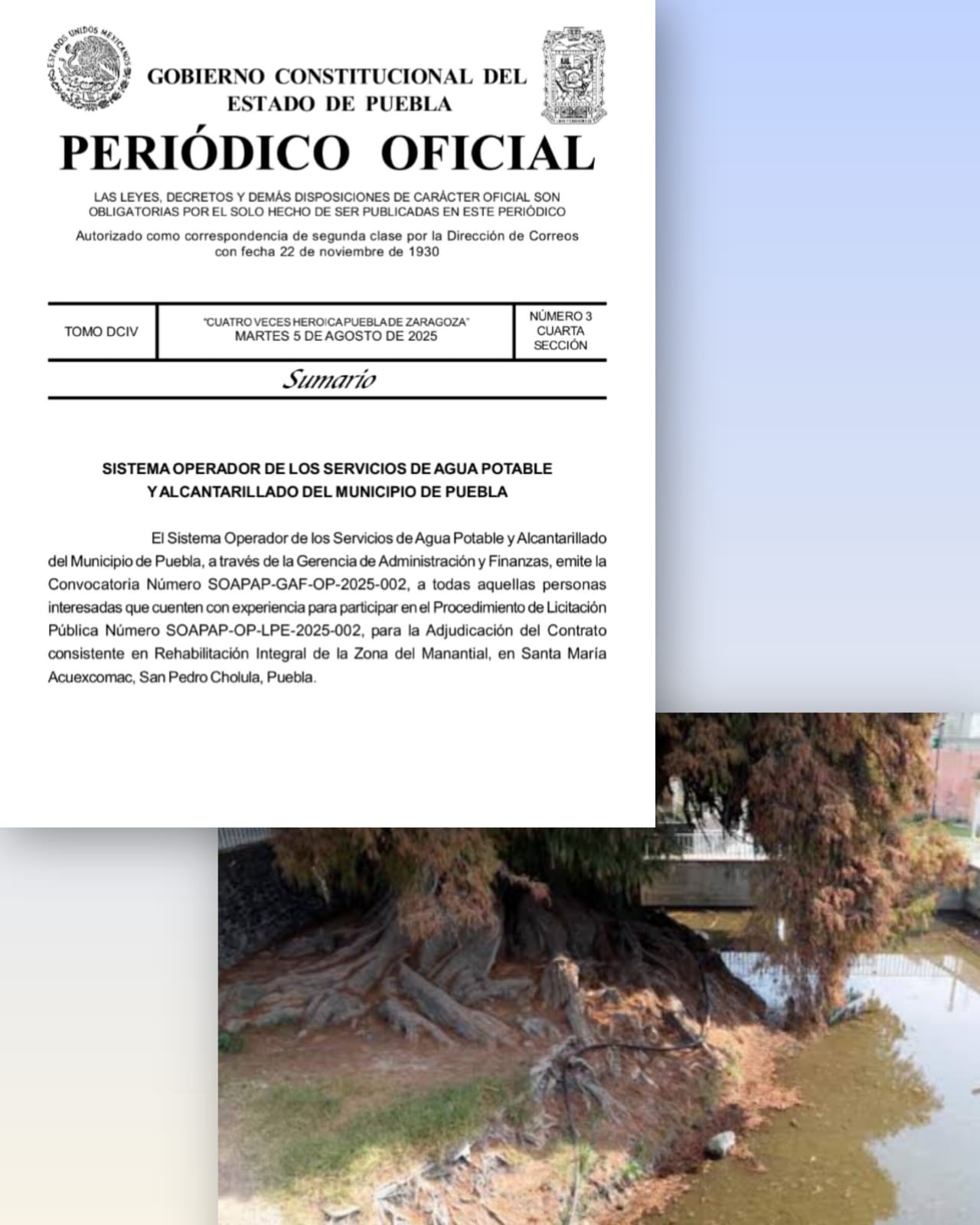 Anuncian licitación para rescatar manantial del Acuexcomac; obras inician 28 de agosto y deben concluir en octubre