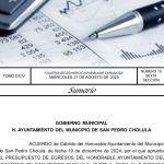 Ya está publicado en Periódico Oficial del Estado el presupuesto 2025 de San Pedro Cholula