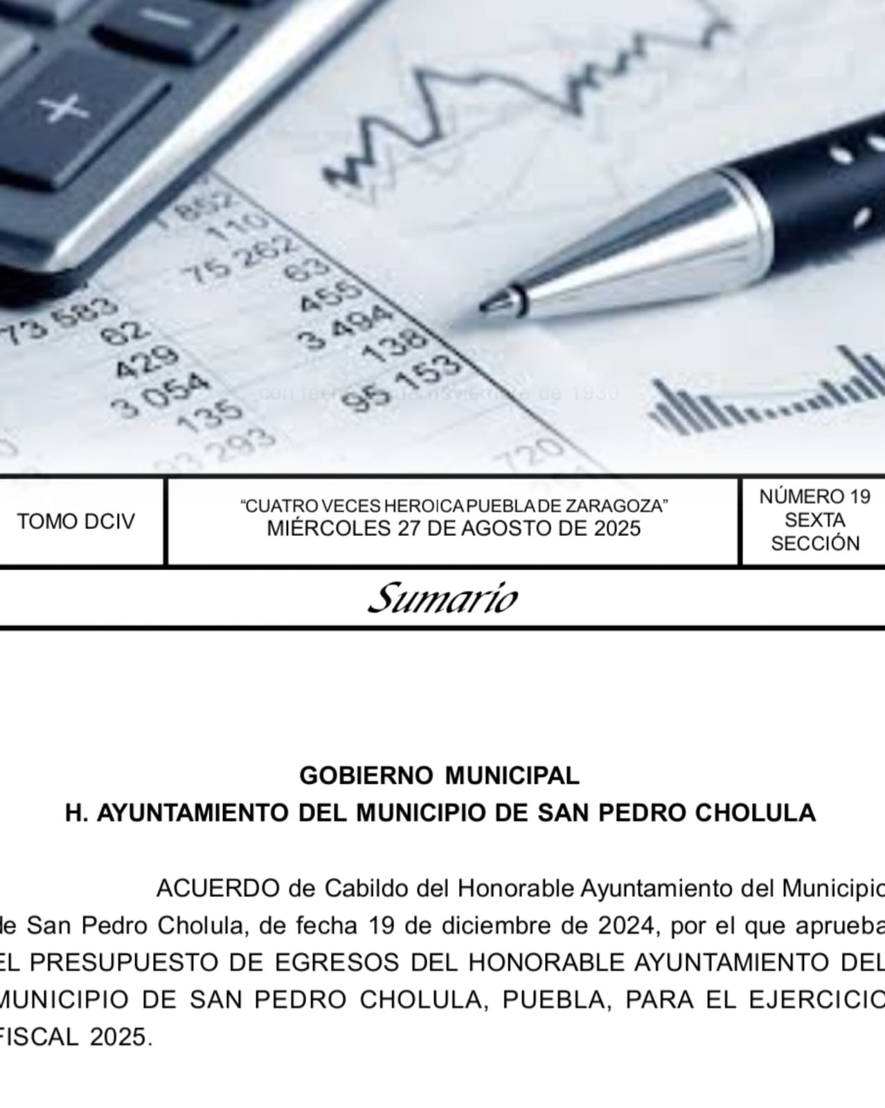 Ya está publicado en Periódico Oficial del Estado el presupuesto 2025 de San Pedro Cholula