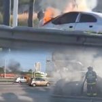 Se incendia vehículo en Periférico Ecológico por choque múltiple