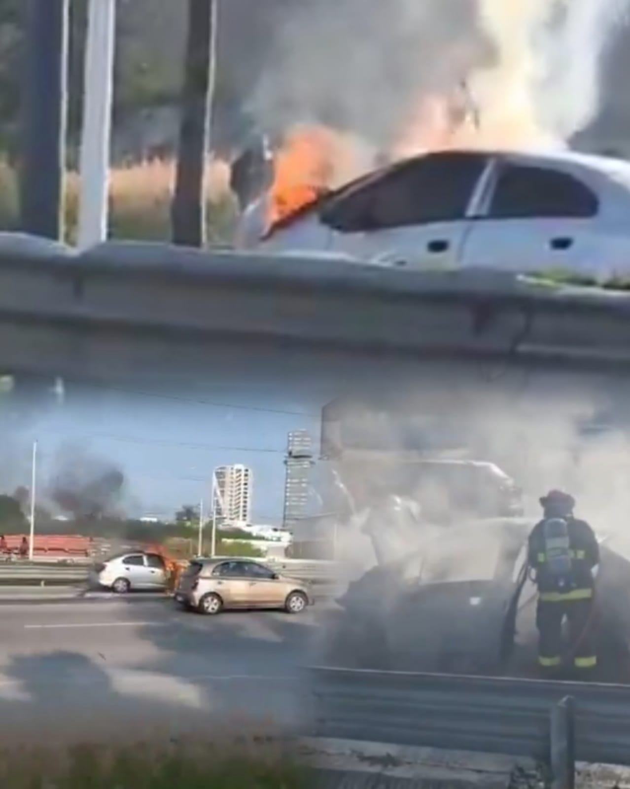Se incendia vehículo en Periférico Ecológico por choque múltiple