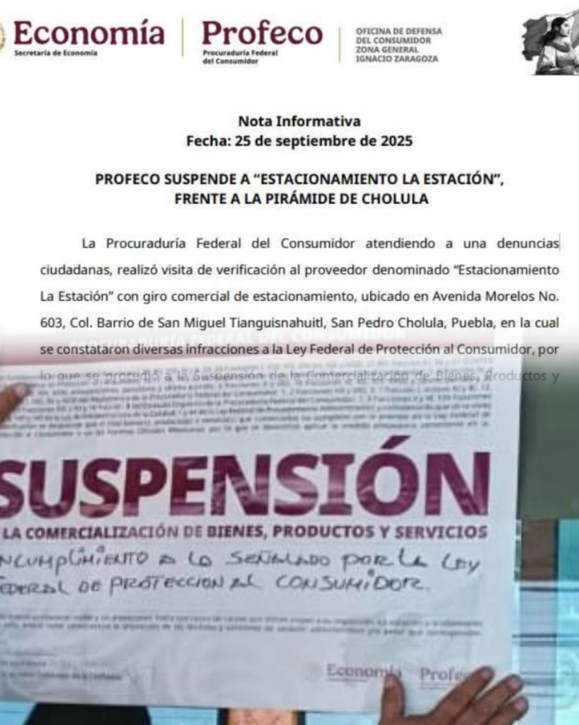 Profeco suspende estacionamiento frente a la Pirámide de Cholula