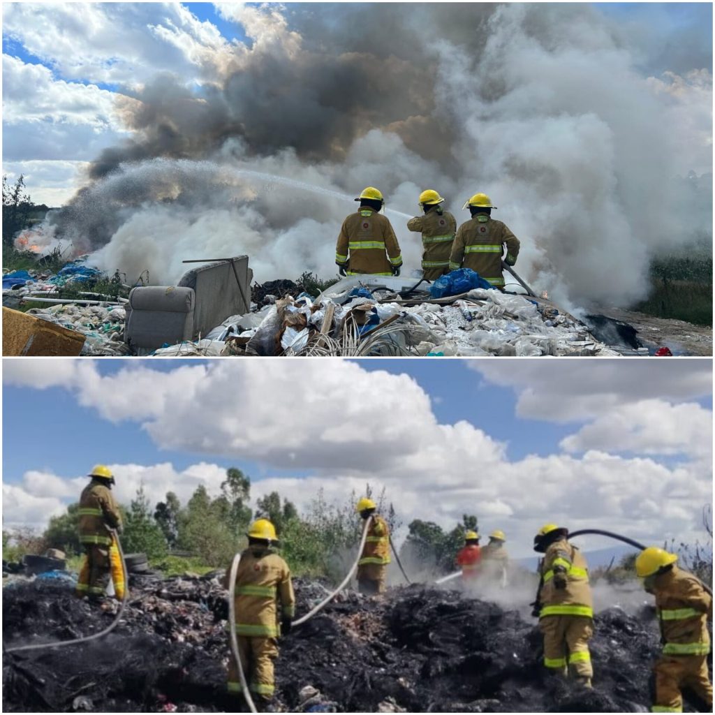 Reportan incendio en basurero clandestino de San Juan Tlautla, en San Pedro Cholula