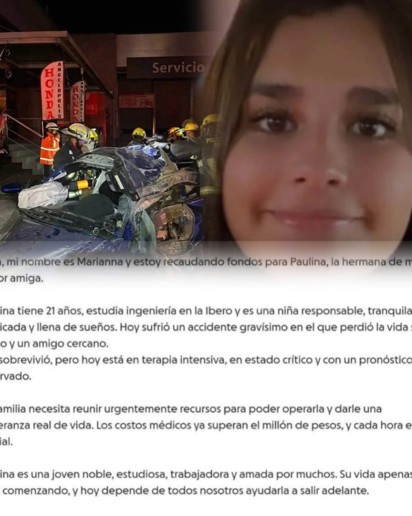 Piden ayuda para Paulina, la única sobreviviente del accidente automovilístico reportado el sábado en la Vía Atlixcáyotl