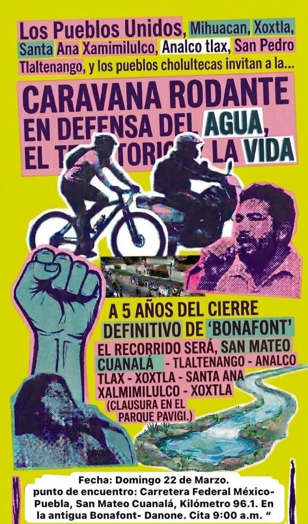 Convocan a caravana para conmemorar 5 años de que pueblos cholultecas y de los volcanes expulsaron a Bonafont