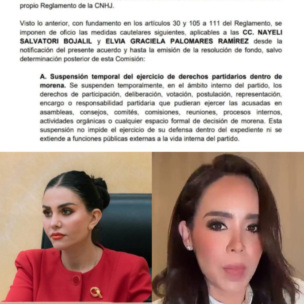 Morena nacional suspende temporalmente derechos partidarios de Nayeli Salvatori y Graciela Palomares